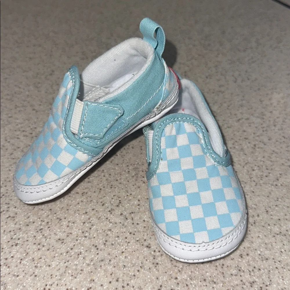 VANS Slip-On Checkerboard Canvas Crib Shoes - Light Blue Infant size 4